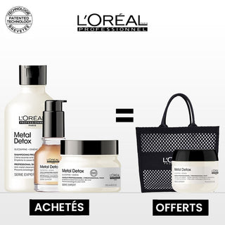 L'oreal Professionnel PACK Metal Detox Shampooing 300ml + Masque 250ml + HUILE CONCENTRE 50 ML = MASQUE 75 ML +TOTE BAG OFFERTS