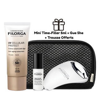 COFFRET UV CELLULAR Crème Solaire Anti-Âge SPF50+ 40ml = Mini Time-Filler 5ml + Gua Sha + Trousse Offerts
