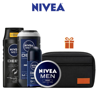 NIVEA PACK MEN GEL DOUCHE 250ML + CRÈME HYDRATANTE 75 ML + DEO DEEP 50ML + SHAMPO SEEP 250ML + TROUSSE OFFERTE