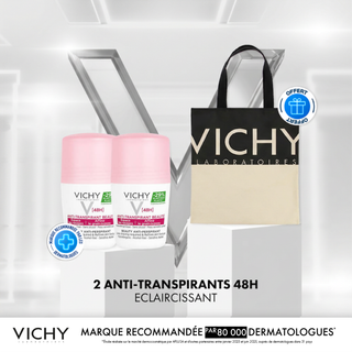 Vichy déodorant éclaircissant anti-transpirant 48h peau sensible 50ML *2 = Tote Bag Offert
