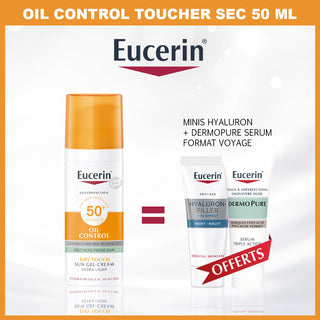 EUCERIN SUN PROTECTION OIL CONTROL GEL-CRÈME SPF50+ 50 ML = MINIS HYALURON FILLER NUIT + DERMOPURE SERUM 7 MML OFFERTS