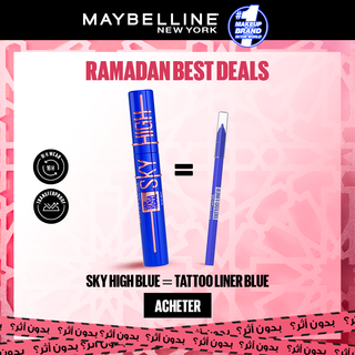 MAYBELLINE SKY HIGH Mascara Volume & Longueur BLEU + TATTOO LINER GALACTIC COBALT