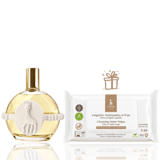 Sophie La Girafe Eau de Soin Parfumée Bébé 0M+ 50 ml avec Lingettes Nettoyantes à l’Eau x60 offertes parapharmacie Maroc