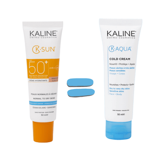 Pack KALINE K-SUN Peaux Normales à Sèches Bonne Mine SPF 50 + K-Aqua Cold Cream Offerte – crème teintée solaire et hydratante K-Sun Maroc, parapharmacie Beautymarket Maroc