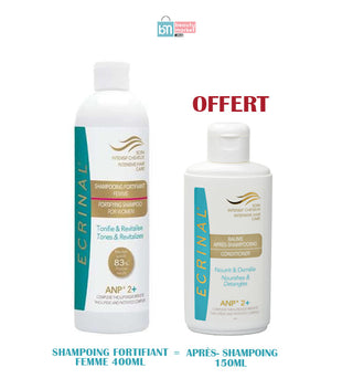 Ecrinal – Shampooing Femme Soin intensif cheveux à l’ANP2+ – 400 ml = Baume après- shampoing 150ml OFFERT