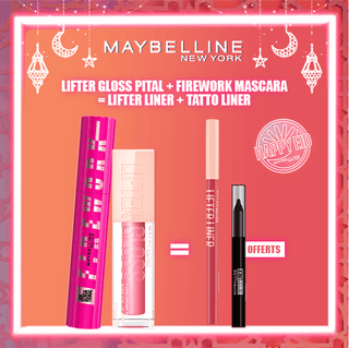 Maybelline Pack Mascara Firework + Lifter gloss Petal 005 = Lifter liner 009 + Mini tatto liner OFFERTS