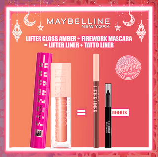 Maybelline Pack Mascara Firework + Lifter gloss Amber 007 = Lifter Liner 001 + Mini tatto liner OFFERTS