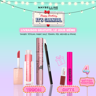 Maybelline Pack Beauté Complet – Lifter Gloss, Sky High, Tattoo Liner = 2 Minis Offerts