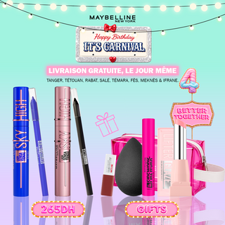 Maybelline Pack Duo Sky High – Mascara Bleu & Noir + Tattoo Liner Bleu & Noir = Trousse + 4 Cadeaux OFFERTS