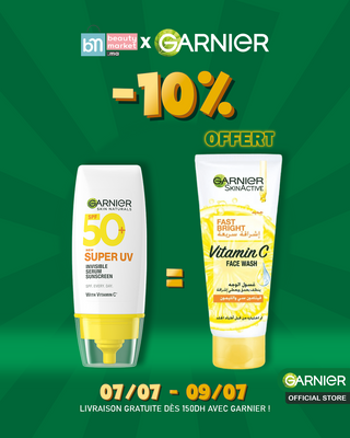 Garnier Super UV Invisible Serum Sunscreen SPF 50 PA++++ UVA/B + Gel nettoyant Fast Bright
