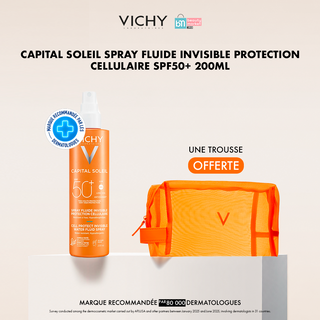 VICHY CAPITAL SOLEIL SPRAY FLUIDE INVISIBLE PROTECTION CELLULAIRE SPF50+ 200ML = Trousse offerte