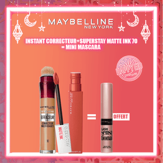 Maybelline Pack Superstay Matte Ink 70 AMAZONIAN + Instant Anti-Âge Correcteur = Mini Mascara Offert