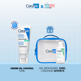 CERAVE GEL CREME HYDRATANT OIL CONTROL PEAUX MIXTES A GRASSES 52 ML = Gel moussant 20ml + Trousse OFFERTS