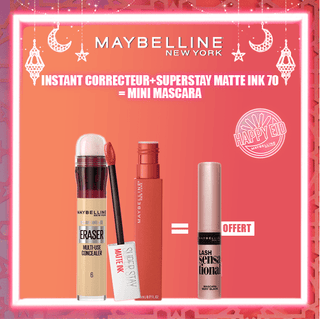 Maybelline Pack Superstay Matte Ink 70 AMAZONIAN + Instant Anti-Âge Correcteur = Mini Mascara Offert