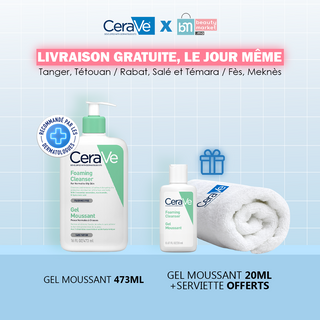 Cerave gel moussant nettoyant peau normale à grasse 473ml = Gel Moussant 20ML + Serviette OFFERTS