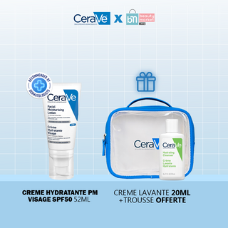 Cerave Crème Hydratante Visage PM– 52 ml = Crème Lavante 20ml + Trousse OFFERTES