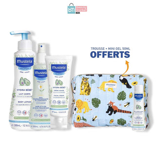 Mustela Hydra BB Corps + Hydra BB Visage + Eau Rafraichissante = Trousse + Mini Gel 50ML offerts