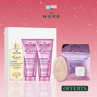 NUXE PACK HAIR PRODIGIEUX ROUTINE BRILLANCE MIROIR = SERVIETTE CHEVEUX + BROSSE OFFERTES