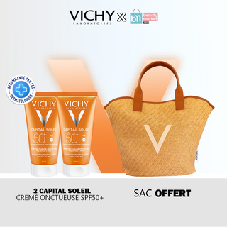 VICHY CAPITAL SOLEIL CREME ONCTUEUSE PEAU NORMALE A SECEHE SPF 50+ 50ML *2 = Sac Solaire OFFERT