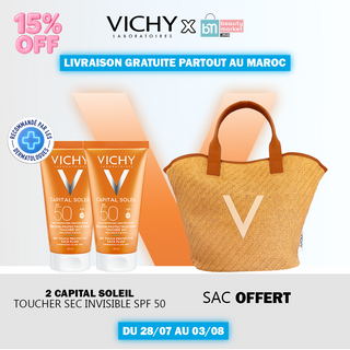 Vichy Capital Soleil Émulsion Toucher Sec SPF50 Peau Sens Mixte à Grasse 50ml*2 = Sac Solaire OFFERT