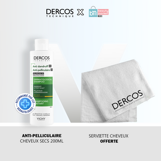 Vichy Dercos Shampooing Antipelliculaire Cheveux Secs 200 Ml = Serviette Cheveux OFFERTE