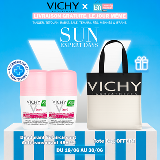 Vichy déodorant éclaircissant anti-transpirant 48h peau sensible 50ML *2 = Tote Bag Offert