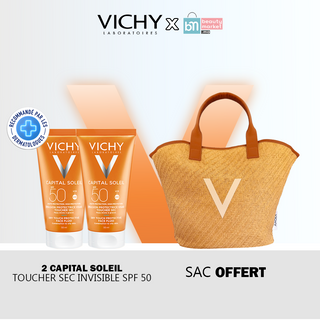 Vichy Capital Soleil Émulsion Toucher Sec SPF50 Peau Sens Mixte à Grasse 50ml*2 = Sac Solaire OFFERT