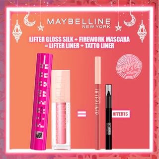 Maybelline Pack Mascara Firework + Lifter gloss Silk 004 = Lifter liner 004 + Mini tatto liner OFFERTS