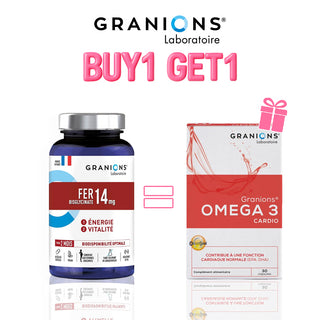 Granions Fer Bisglycinate 14 mg B60 Gélules = Oméga 3 Cardio 30 Gélules Offerte – Énergie et vitalité
