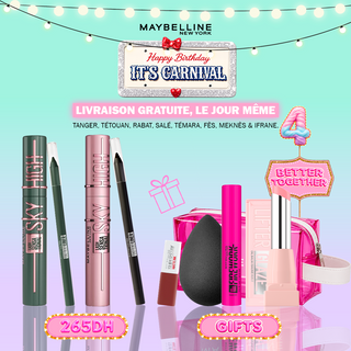 Maybelline Pack Duo Sky High – Mascara Green Altitude & Noir + Tattoo Liner Green & Noir = Trousse + 4 Cadeaux OFFERTS
