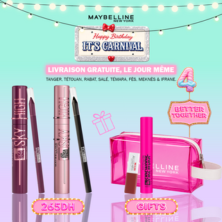 Maybelline Pack Duo Sky High – Mascara BOURGOGNE & Noir + Tattoo Liner AURORA FLIP & Noir = Trousse + 2 Cadeaux OFFERTS