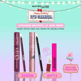 Maybelline Pack Duo Sky High – Mascara BOURGOGNE & Noir + Tattoo Liner AURORA FLIP & Noir = 2 Cadeaux OFFERTS