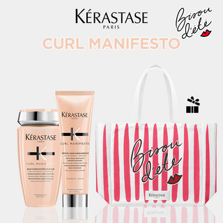 Kérastase Curl Manifesto – Duo Bain Hydratation Douceur 250 ml + Crème de Jour Fondamentale 150 ml = Sac Bisou D'été OFFERT