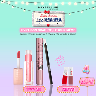 Maybelline Pack Beauté Complet – Lifter Gloss, Sky High, Tattoo Liner = 2 Minis Offerts