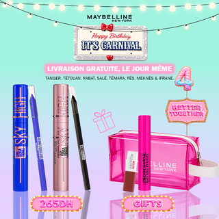 Maybelline Pack Duo Sky High – Mascara Bleu & Noir + Tattoo Liner Bleu & Noir = Trousse + 2 Cadeaux OFFERTS