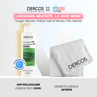 Vichy dercos shampooing antipelliculaire cheveux secs 200 ml = Serviette OFFERTE