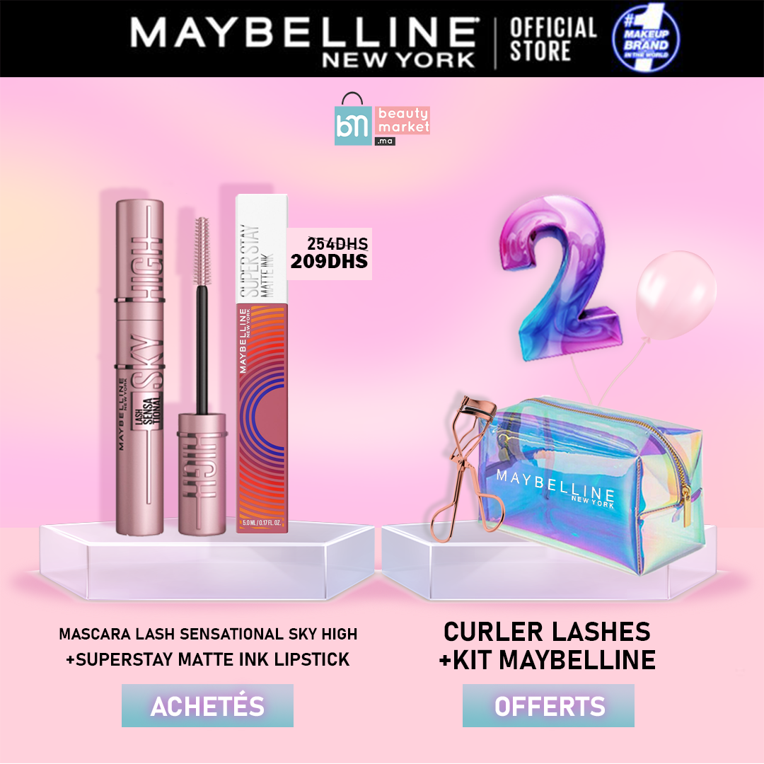 MaybellineNEW YORK – MASCARA LASH SENSATIONAL SKY HIGH +Superstay Matte Ink Lipstick - Music Collection Limited Edition = Courbes Cils+ Trousse OFFERTS