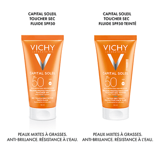 Vichy Capital Soleil Émulsion Toucher Sec SPF50 Peau Sens Mixte à Grasse 50ml*2 = Sac Solaire OFFERT