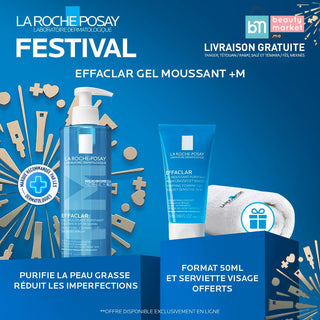 La roche-posay effaclar gel moussant 400 ml = Gel Moussant 50ml + Serviette Visage OFFERTS