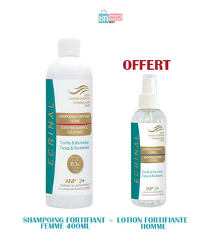 Ecrinal – Shampooing Femme Soin intensif cheveux à l’ANP2+ – 400 ml = Lotion Fortifiante Homme OFFERT