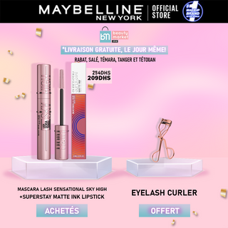 MaybellineNEW YORK – MASCARA LASH SENSATIONAL SKY HIGH +Superstay Matte Ink Lipstick - Music Collection Limited Edition = Eyelash curler OFFERT