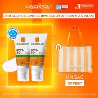 La roche-posay anthelios oil control invisible spf50+ peau m à g 50ml*2 = Sac OFFERT