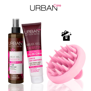 Pack Urban Care Argan Oil & Keratin Leave-In Conditioner et Oil-In-Cream avec brosse de massage cuir chevelu offerte - Beautymarket Maroc