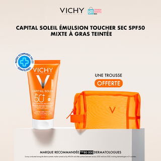 CAPITAL SOLEIL ÉMULSION TOUCHER SEC SPF50  MIXTE À GRAS TEINTÉE = Trousse offerte