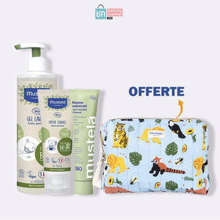 Mustela Bio Gel Lavant 400ml + Bio Crème  de change 75ml +Baume Universel 75ml = Trousse Jungle OFFERTE