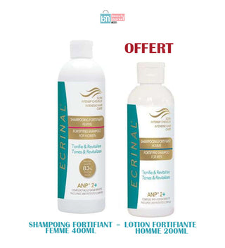 Ecrinal – Shampooing Femme Soin intensif cheveux à l’ANP2+ – 400 ml = Shampoing Fortifiante Homme 200ml OFFERT