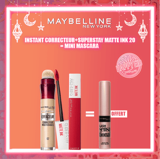 Maybelline Pack Superstay Matte Ink 20 PIONNER + Instant Anti-Âge Correcteur = Mini Mascara Offert