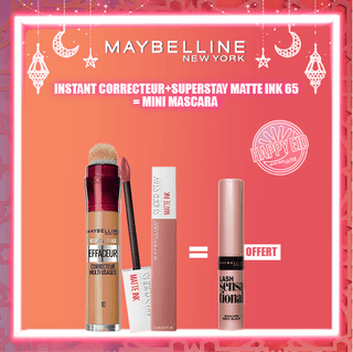 Maybelline Pack Superstay Matte Ink 65 SEDUCTRES + Instant Anti-Âge Correcteur = Mini Mascara Offert