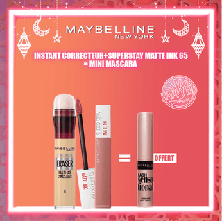 Maybelline Pack Superstay Matte Ink 65 SEDUCTRES + Instant Anti-Âge Correcteur = Mini Mascara Offert