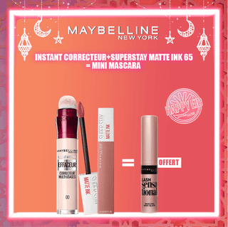 Maybelline Pack Superstay Matte Ink 65 SEDUCTRES + Instant Anti-Âge Correcteur = Mini Mascara Offert